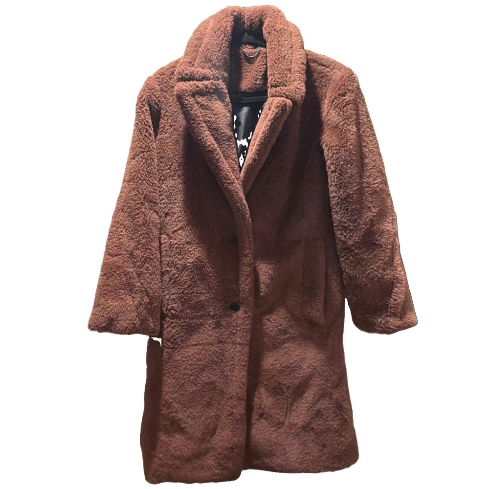 AllSaints Faux Fur Teddy Coat Brown XS - Oversized Long Winter Doria Jacket